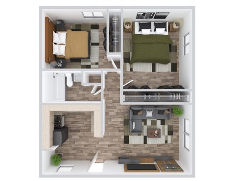 Floor plan for 2 beds, 1 bath, 700 sqft